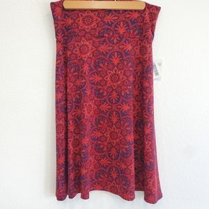 NWT Lularoe Azure Skirt Large Mandala Flowers Print Red Blue NEW